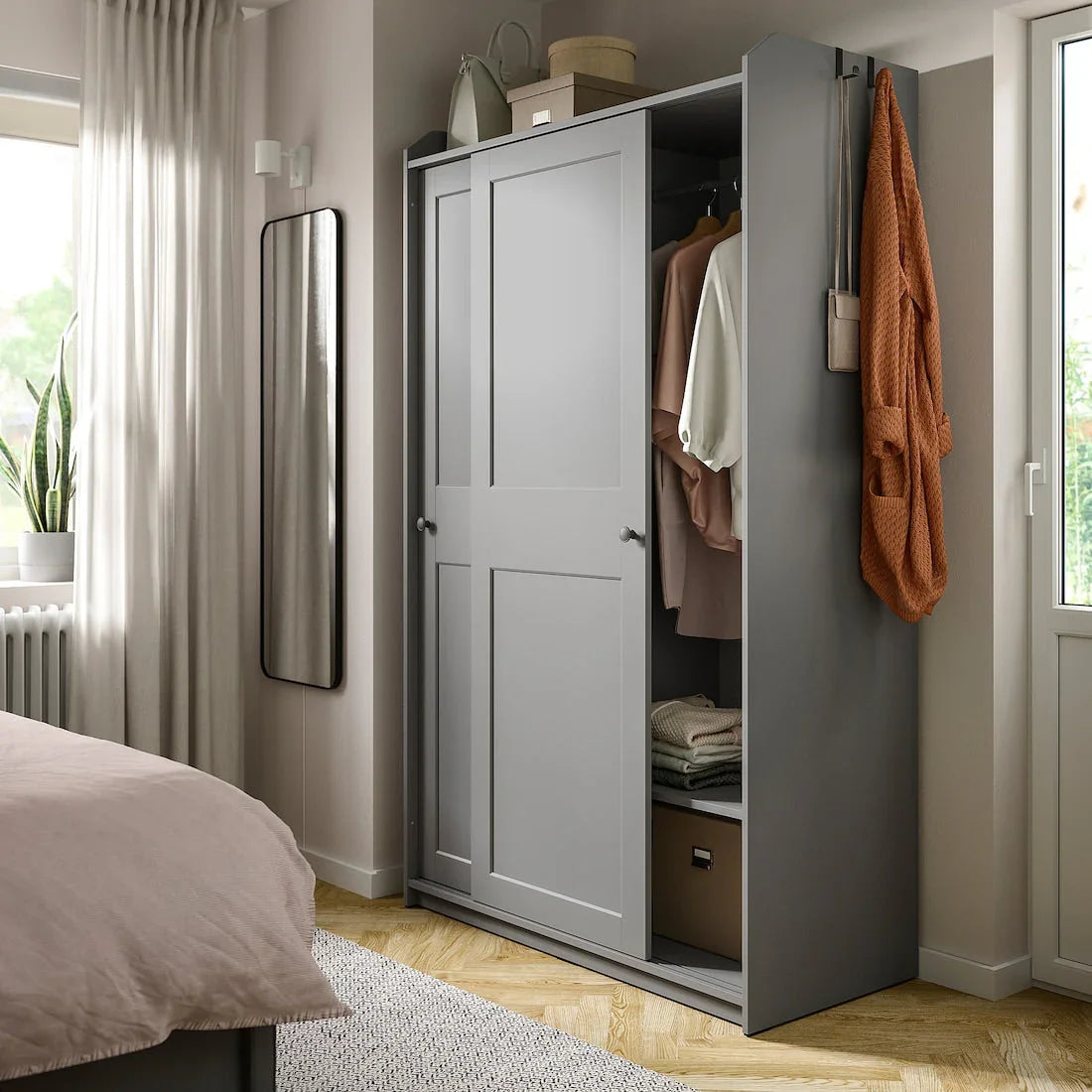 Wardrobe - MDF Wood - Grey - 199x118x55 cm - Cataloug