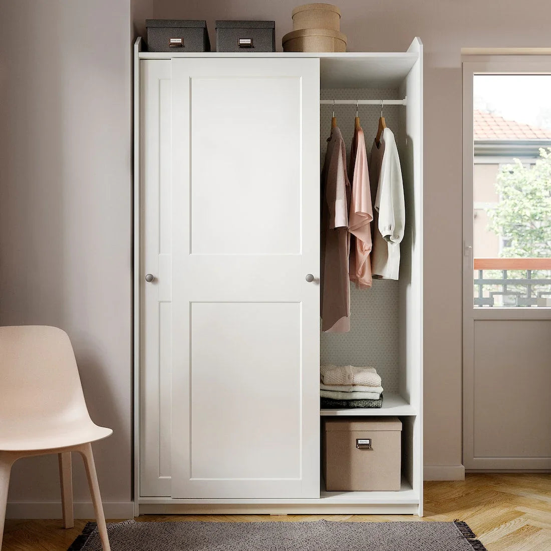 Wardrobe - MDF Wood - White - 199x118x55 cm - Cataloug