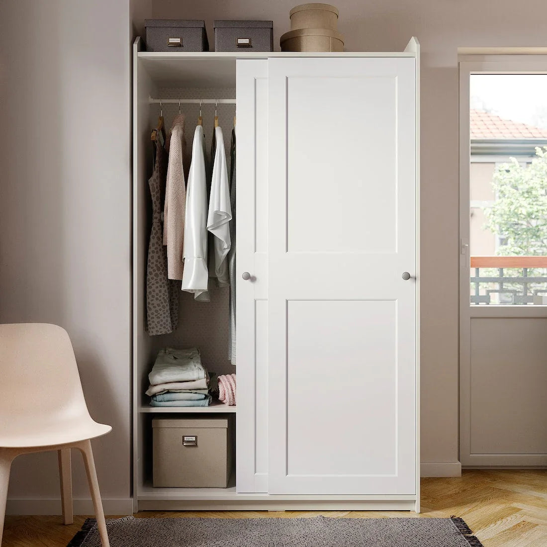 Wardrobe - MDF Wood - White - 199x118x55 cm - Cataloug