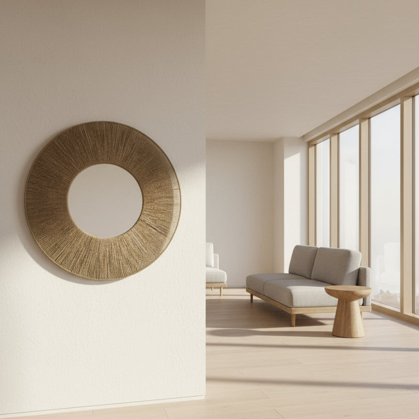 مرآة من الجوت - حبال الجوت - بيج - ٥٠×٥٠ سم