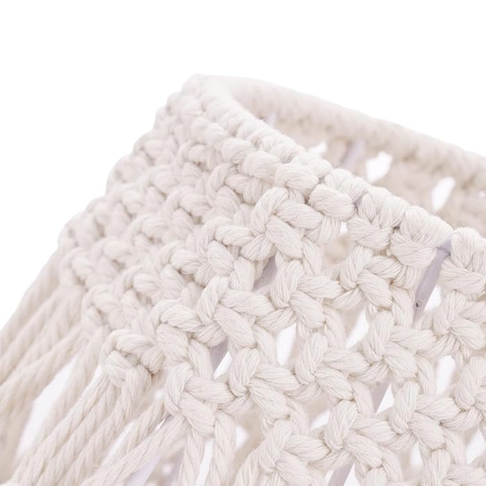 Table Lamp - Beech Wood & Cotton Yarn - Off White & Beige - 45x28 cm