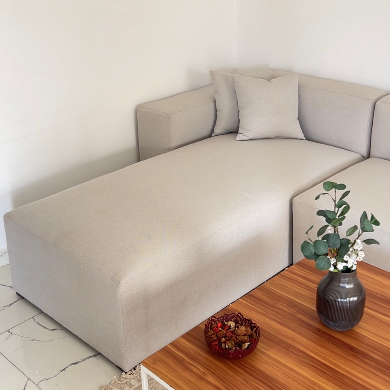 Sofa - L Shape - Beige - Natural Wood - 320 x180x 90 cm