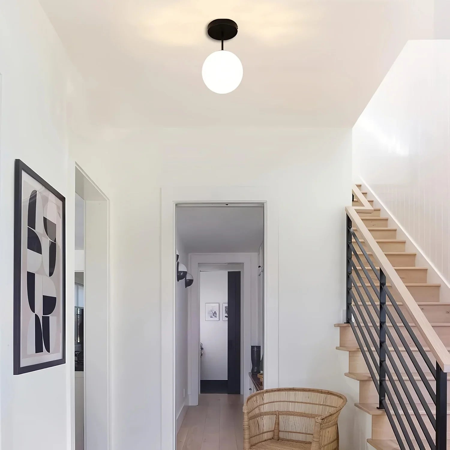 Ceiling Lamp - Metal & Glass - Black - 25×20×25 cm