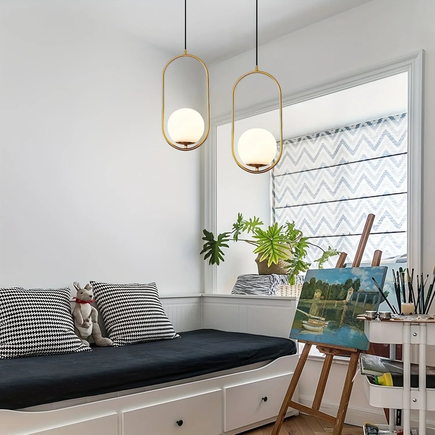 Ceiling Lamp - Metal & Glass - Gold - 50×40×50 cm