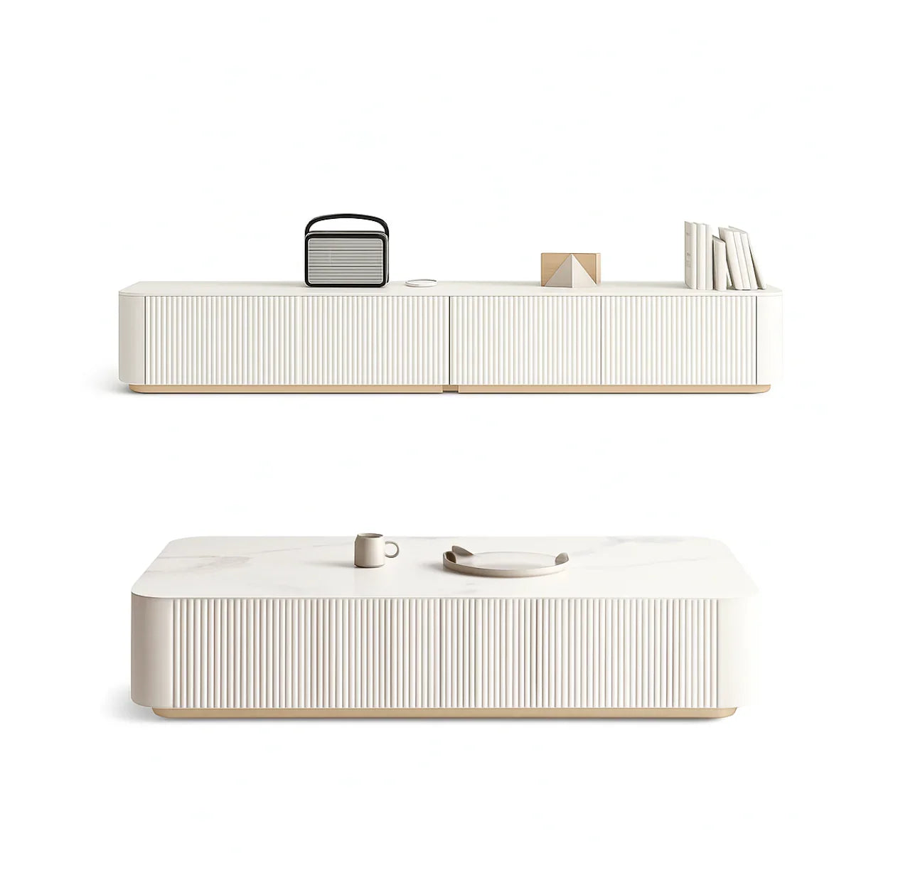Bundle (TV Unit & Coffee Table) - MDF Wood - White - Cataloug