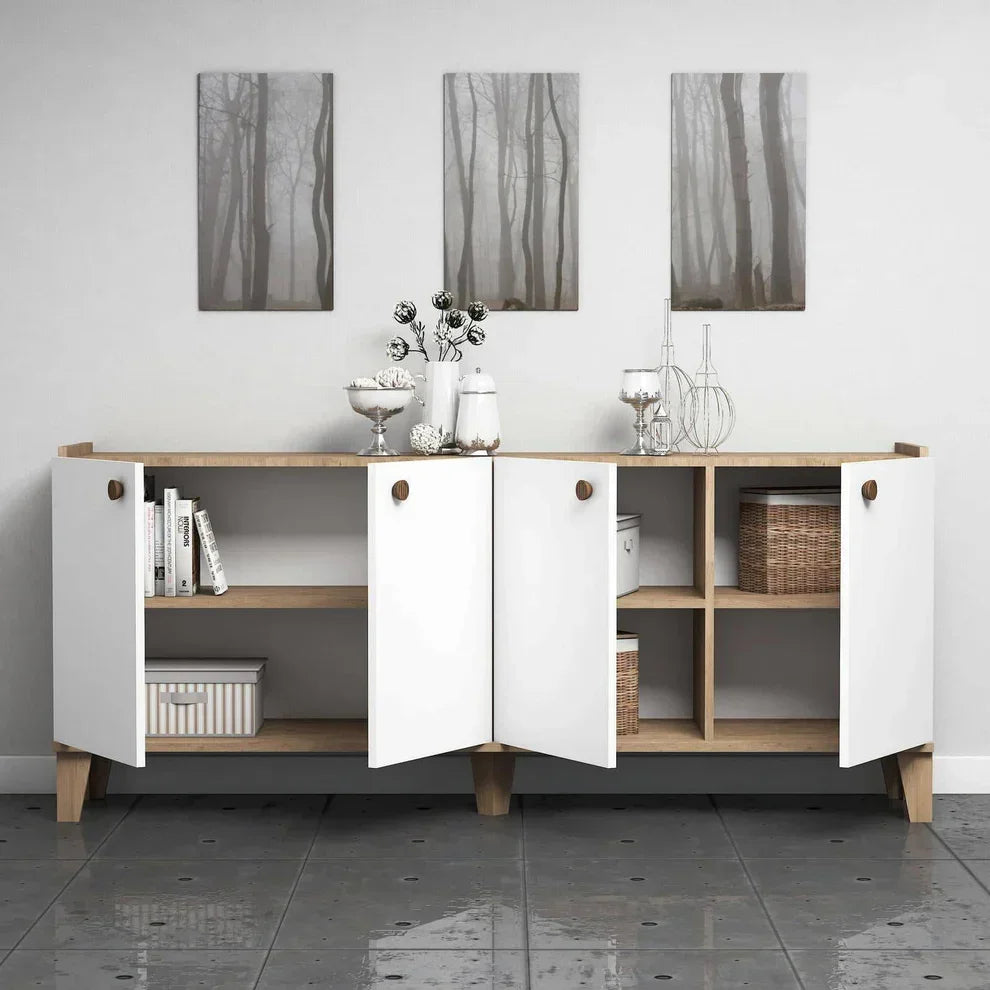 Buffet - MDF Wood - White & Beige - 160x40x80 cm - Cataloug