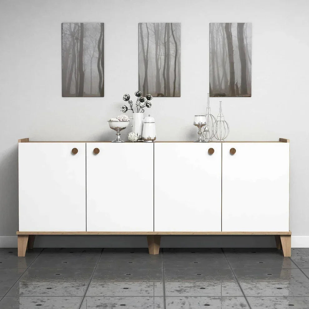 Buffet - MDF Wood - White & Beige - 160x40x80 cm - Cataloug