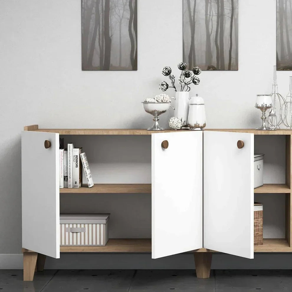 Buffet - MDF Wood - White & Beige - 160x40x80 cm - Cataloug