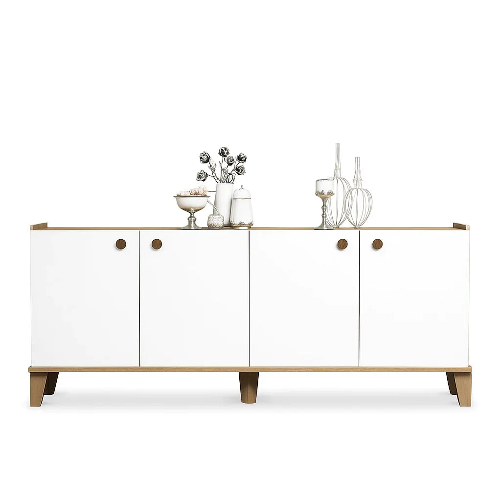 Buffet - MDF Wood - White & Beige - 160x40x80 cm - Cataloug