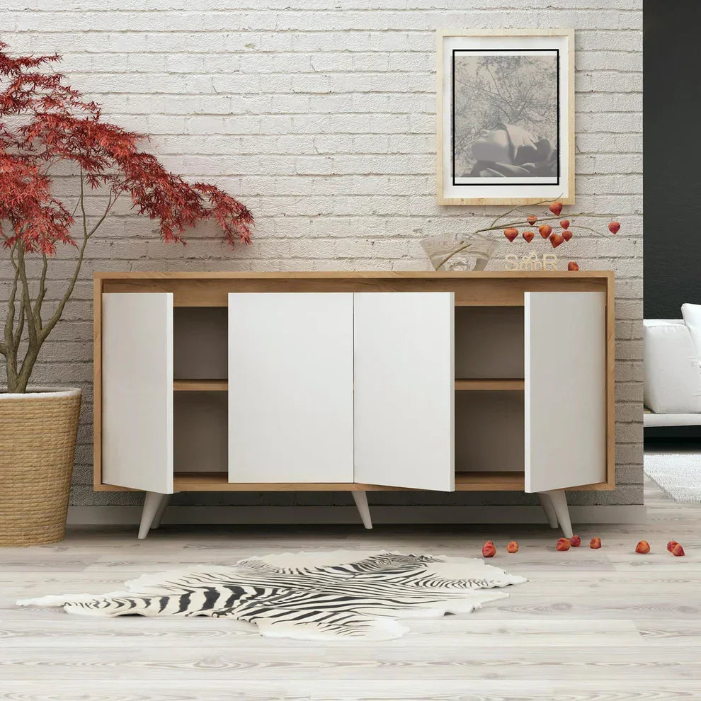 Buffet - MDF Wood - White & Beige - 160x40x80 cm - Cataloug