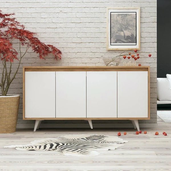 Buffet - MDF Wood - White & Beige - 160x40x80 cm - Cataloug