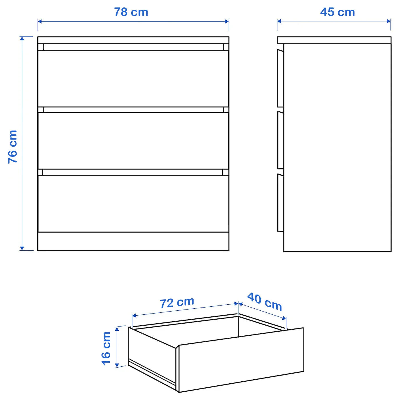 Drawer Unit - MDF Wood - Brown - 78x45x76 cm - Cataloug
