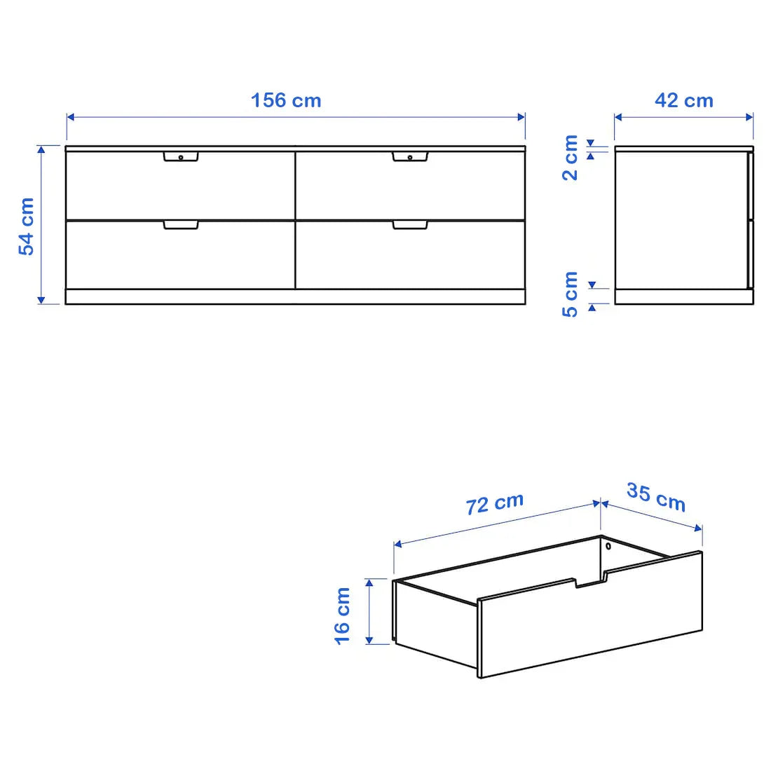 Drawer Unit - MDF Wood - White - 156x42x54 cm - Cataloug