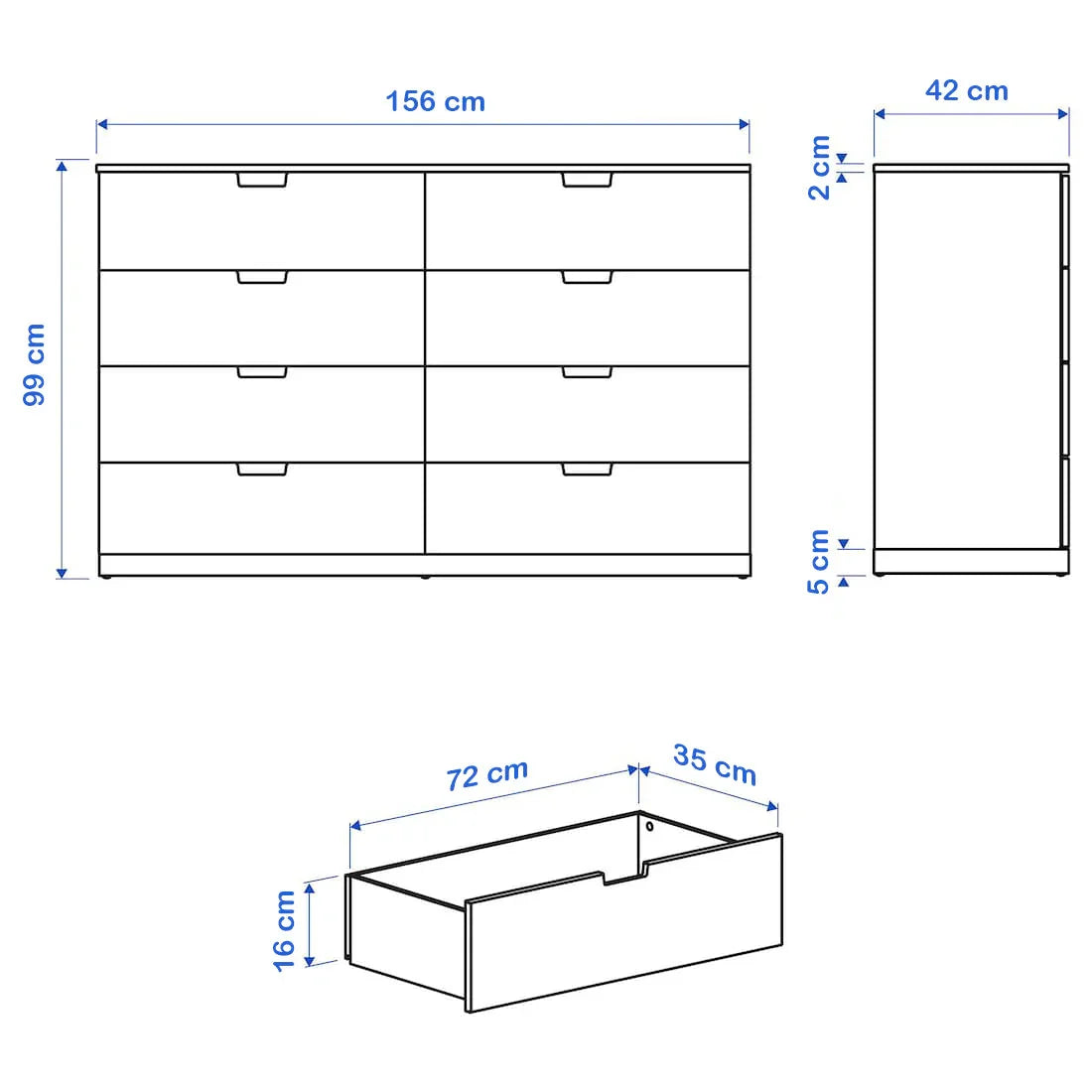 Drawer Unit - MDF Wood - White - 156x42x99 cm - Cataloug