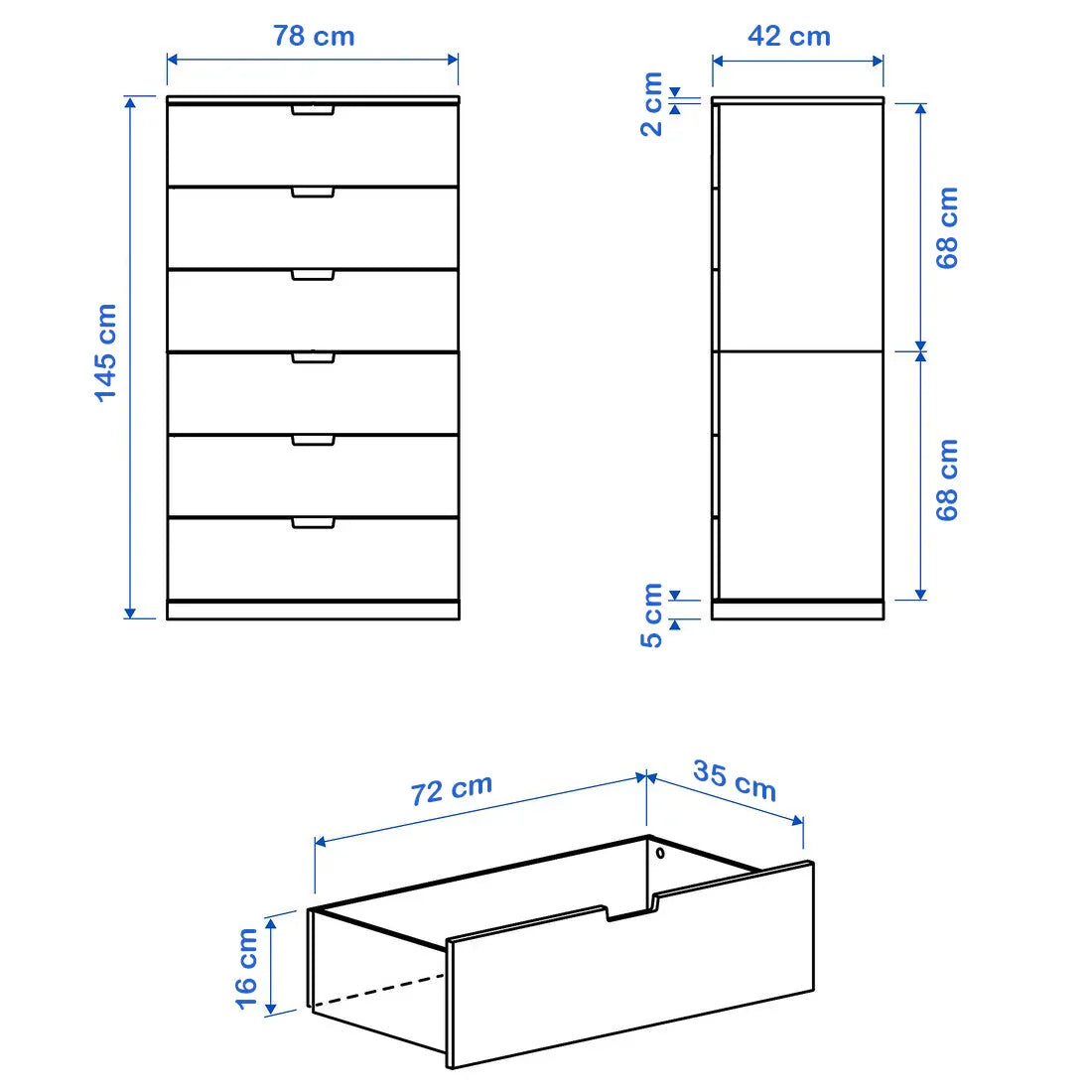 Drawer Unit - MDF Wood - Black - 78x42x145 cm - Cataloug
