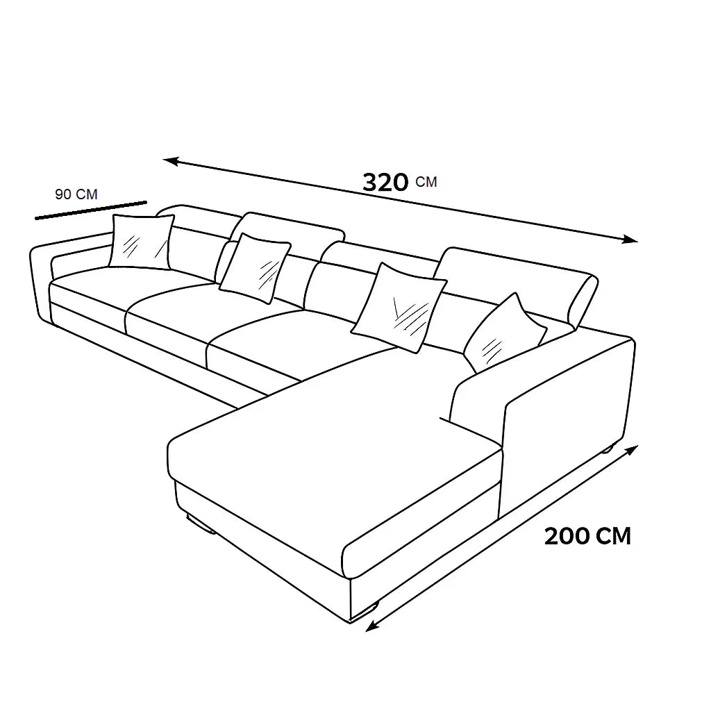 Sofa L Shape - Beech Wood - Linen Fabric - Brown - 320x200x90 cm - Cataloug