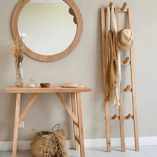 كونسول مع علاقة ومرآة - NW - لون خشبي - 80x25x80 سم