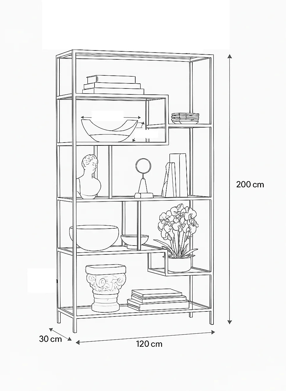 Display Unit - Steel - Glass - Gold - 120x30x200 cm - Cataloug