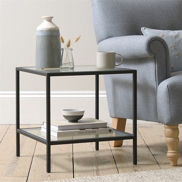 Side Table Steel Glass Black