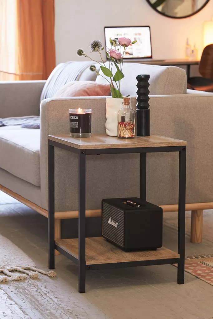 Side Table Steel MDF Black