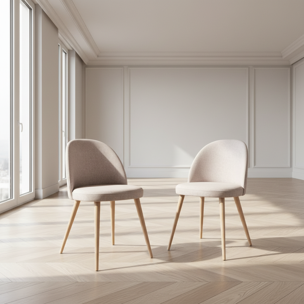 Dining Chair - Natural Wood - 2 Pieces - Velvet - Beige - 50 x 45 x 90 cm