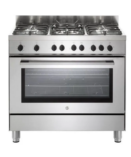 Hoover Gas Cooker 60*90 cm 5 Burners Cast Iron Full Safety With Fan Stainless HGG95LPGEEGY2