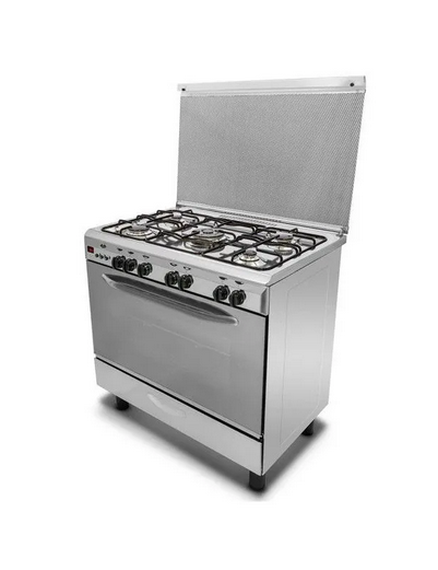 KIRIAZI Gas Cooker 90*60 cm 5 burner Iron Cast With Fan Stainless 9604F