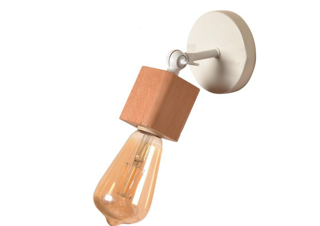 Wall Lamp - Metal - White & Wood - 20 x 20 x 10