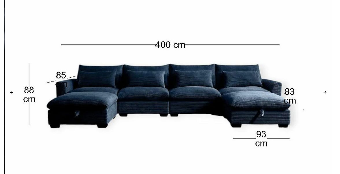 Sofa - Natural Wood - Multi Fabrics - Blue - 400x85x88cm
