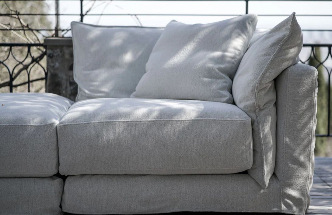 Sofa - Natural Wood - Linen - White - 407x112x71 cm