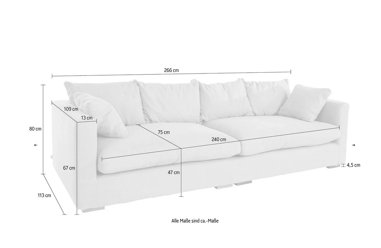 Sofa - Natural Wood - Multi Fabrics - White - 266x113x80 cm