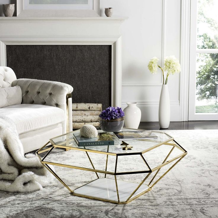 Coffee Table Steel Glass Gold