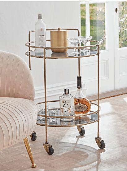 Serving Table - Steel - Glass - Gold - 90x50x50 cm - Cataloug