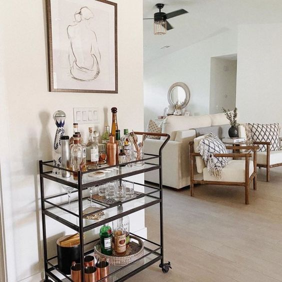Serving Table Steel Glass Black