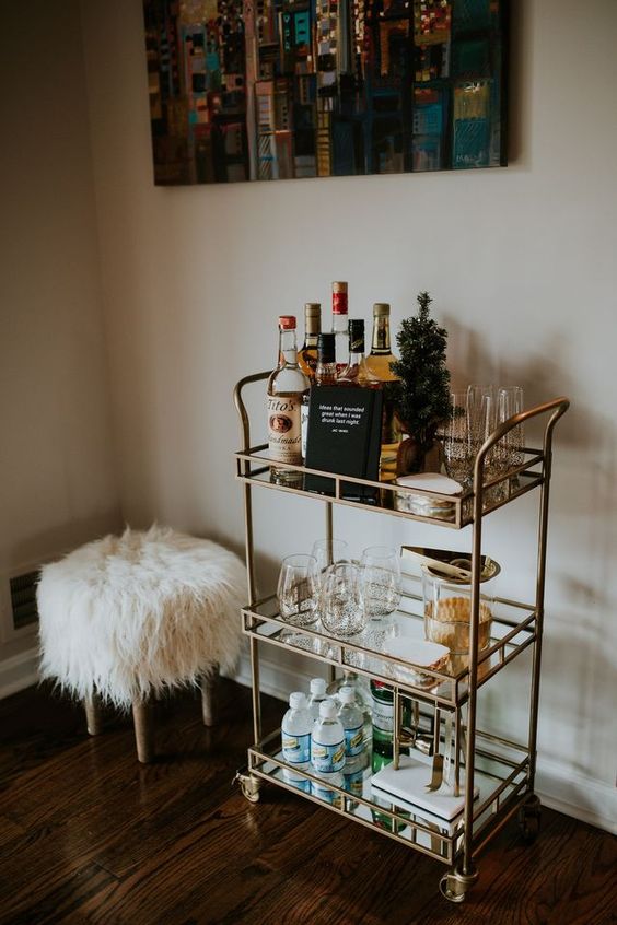 Serving Table Steel Glass Gold
