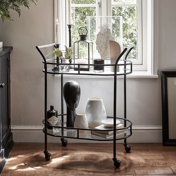 Serving Table Steel Glass Black