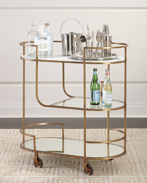 Serving Table Steel Glass Gold