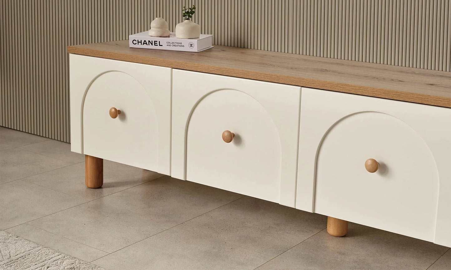 TV Unit - MDF Wood - White & Beige - 180x40x50 cm