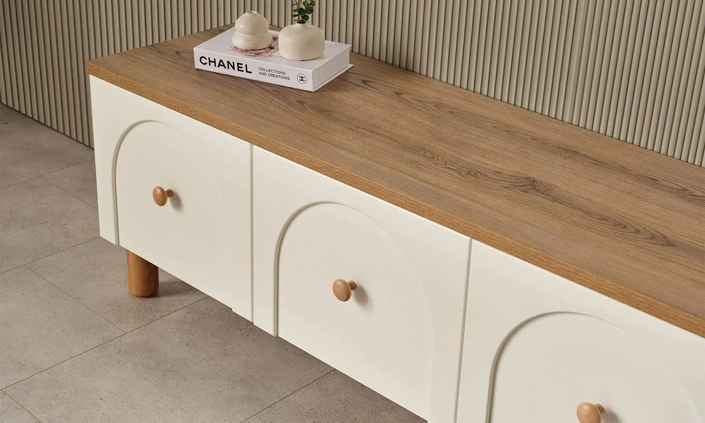 TV Unit - MDF Wood - White & Beige - 180x40x50 cm