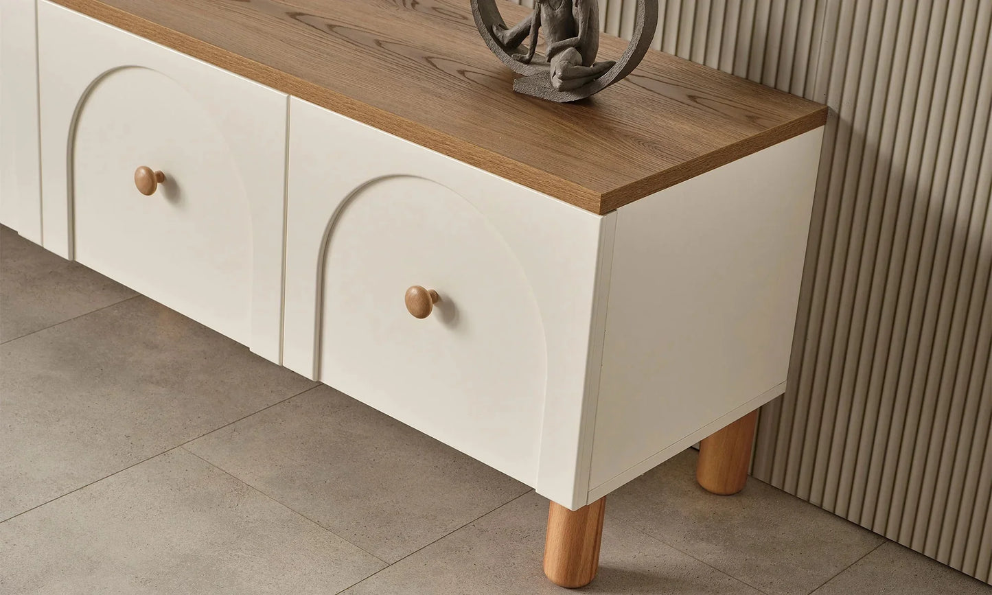 TV Unit - MDF Wood - White & Beige - 180x40x50 cm