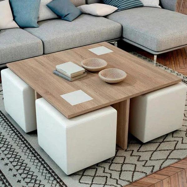 Coffee Table with 4 Poufs - MDF - Cataloug