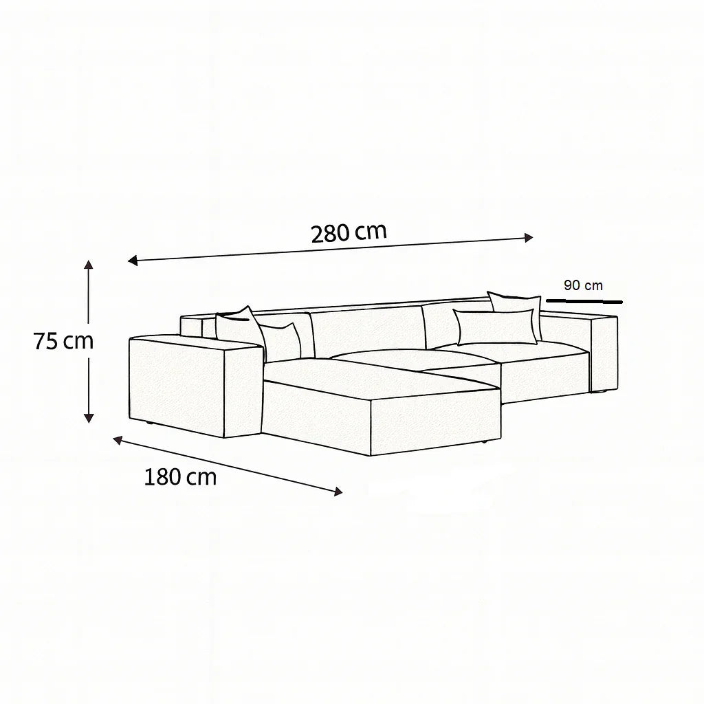 Sofa L Shape - Beech Wood - Linen Fabric - Grey - 280x180x90x75 cm - Cataloug