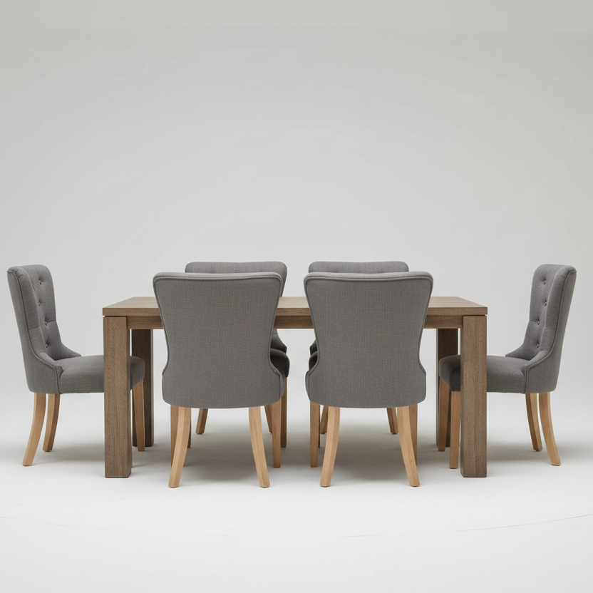 طاولة طعام - 6 كراسي - خشب MDF وخشب زان - بني ورمادي - 160 × 80 × 80 سم