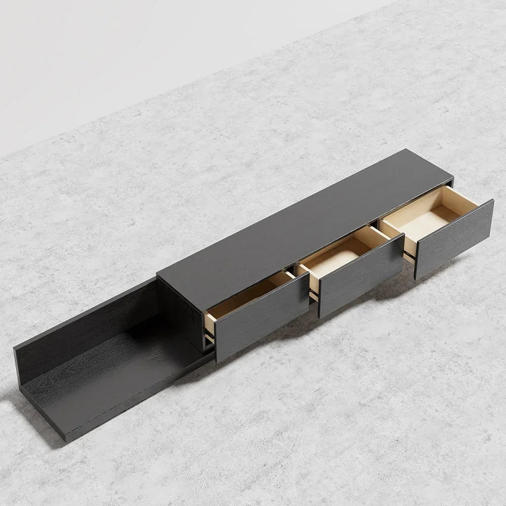 TV Unit - MDF Wood - Black - 200x40x32 cm - Cataloug