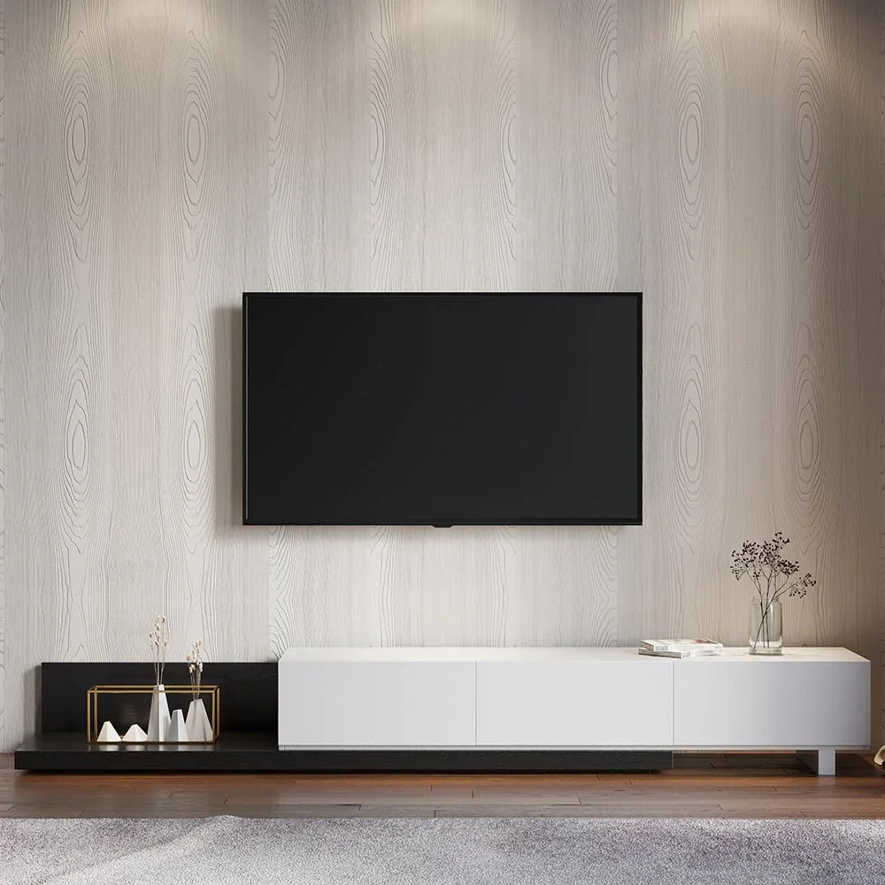 TV Unit - MDF Wood - White & Black - 200x40x32 cm - Cataloug