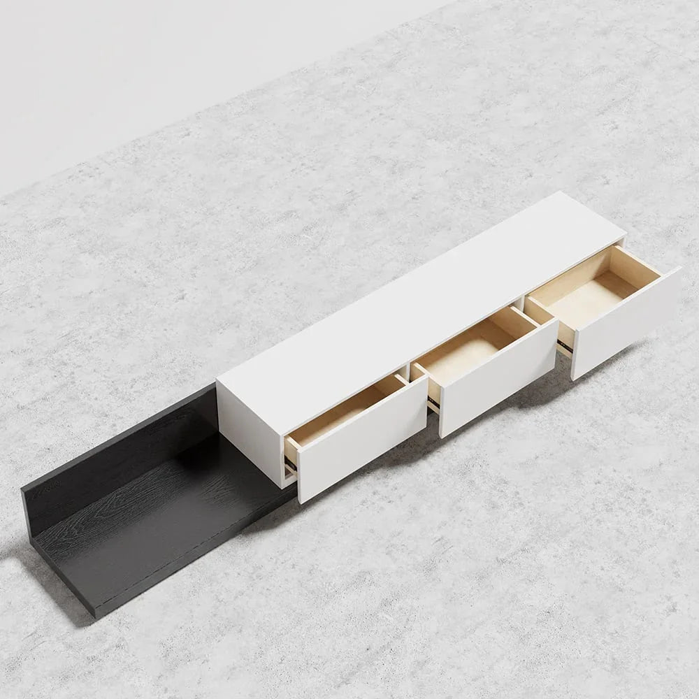 TV Unit - MDF Wood - White & Black - 200x40x32 cm - Cataloug