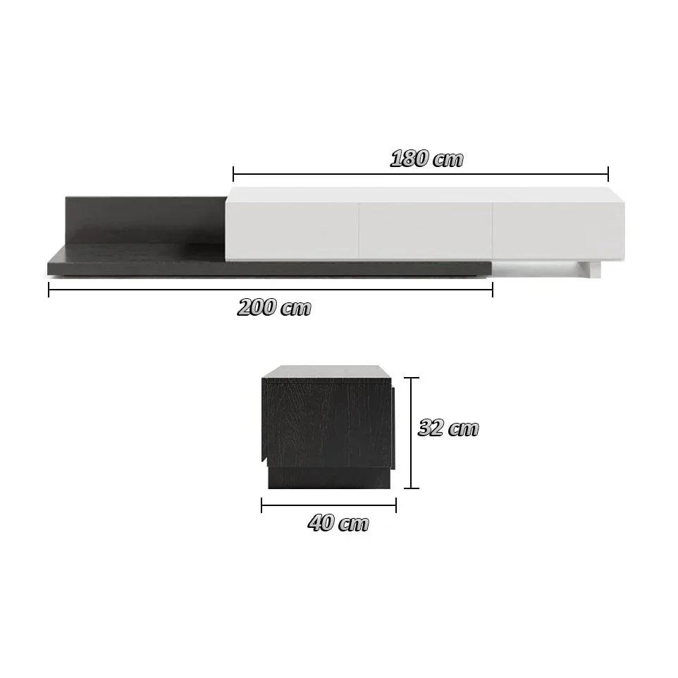 TV Unit - MDF Wood - White & Black - 200x40x32 cm - Cataloug