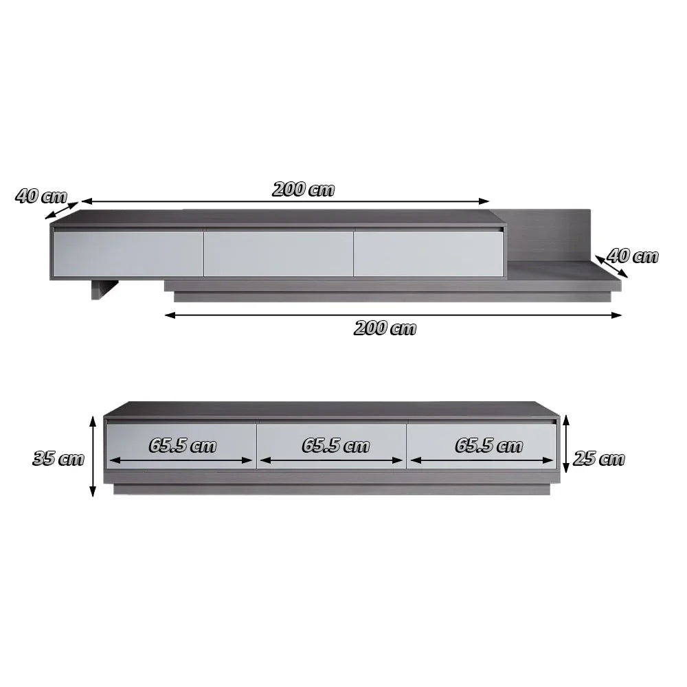 TV Unit - MDF Wood - Grey - 200x40x35 cm - Cataloug