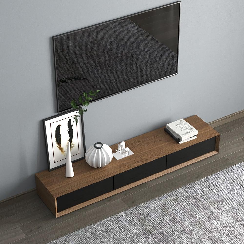 TV Unit - MDF Wood - Black & Brown - 180x40x25 cm - Cataloug