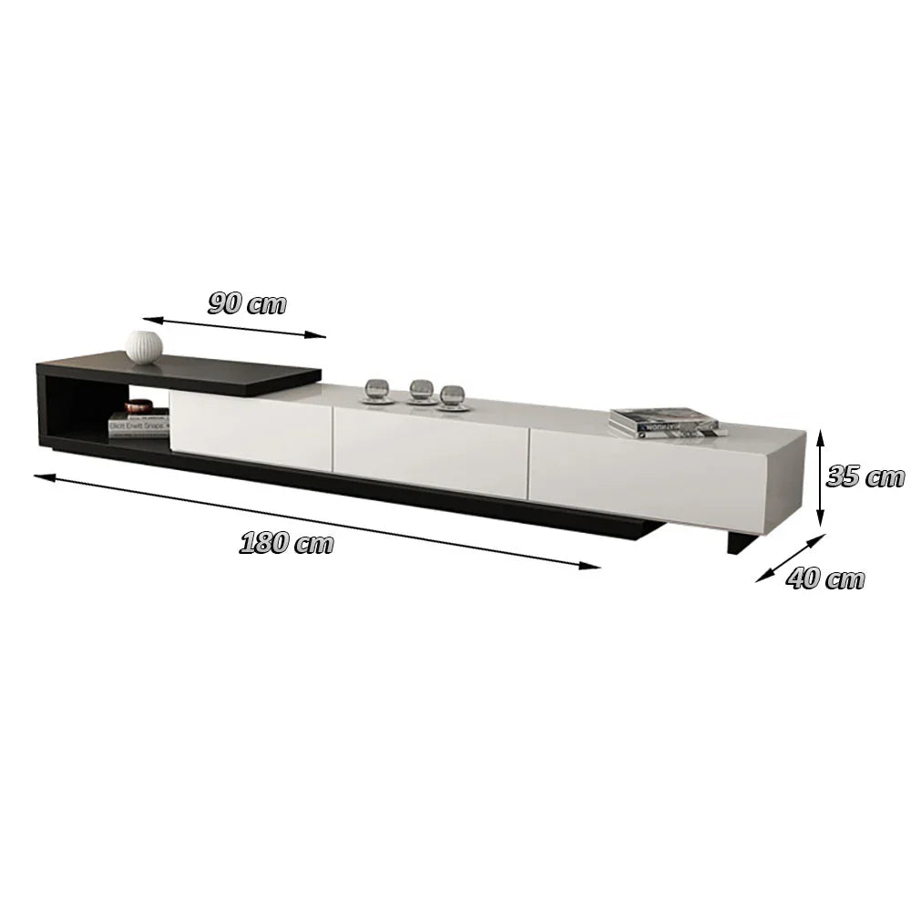 TV Unit - MDF Wood - Black & White - 180x40x35 cm - Cataloug